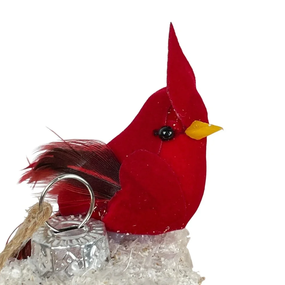 Pottery Barn Glass Christmas Cottage Ornament Red Cardinal Trees Glitter Trim